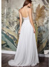 Beaded Spaghetti Straps Ivory Lace Chiffon Wedding Dress